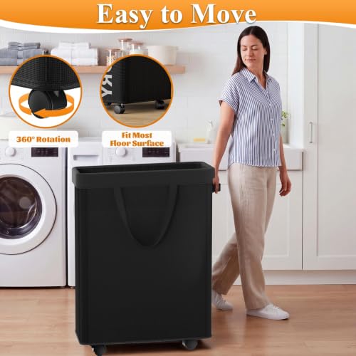 Image of Optish 50L Slim Rolling Laundry Basket with Wheels & Removable Bag, Black