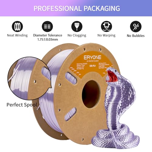 Image of ERYONE Silk PLA Filament for 3D Printer 1.75mm + /- 0.03mm, Shiny Filament 1kg (2.1lbs) /Spool, Taro Purple