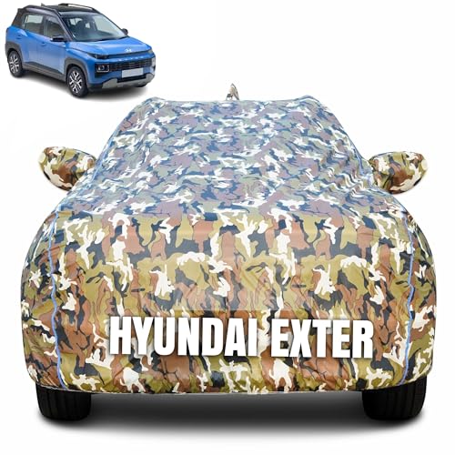 Image of 100% Waterproof Car Body Cover for Hyundai Exter with Mirror Pocket (Heat & UV Resistant, Triple Stitched, Soft Lining, Bottom Elastic & Piping) Camouflage, Military Print