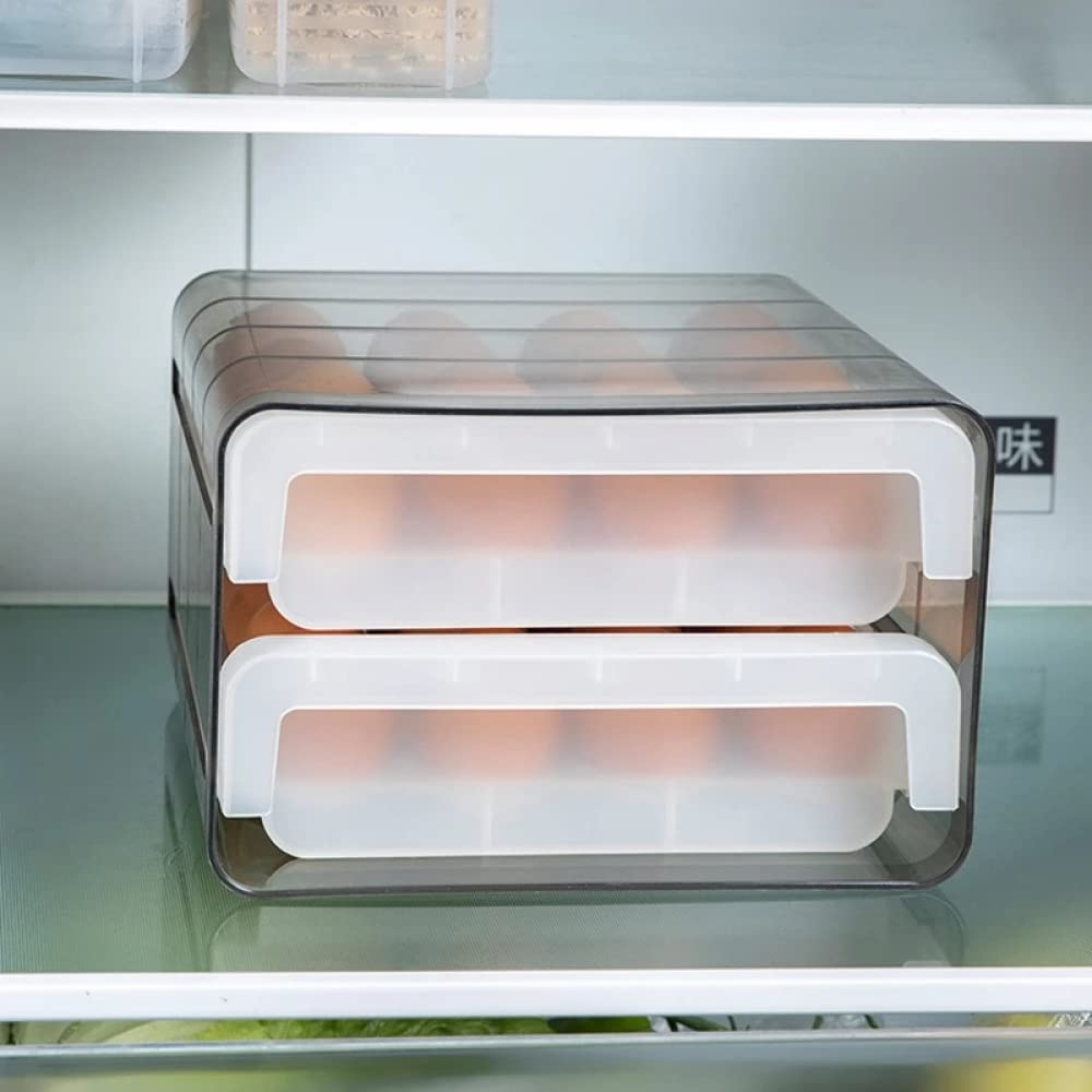Bandeja de plástico para huevos, Caja de almacenamiento huevos con cajón doble capa, 16/32 rejillas transparentes, 24x21,5x14cm for refrigerador
