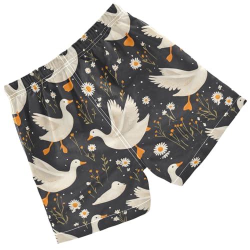 Pigsaly Boys' Swim Board Shorts Camomile Flowers White Geese Ducks Boy's Swim Trunks Kids Swimwear XS2