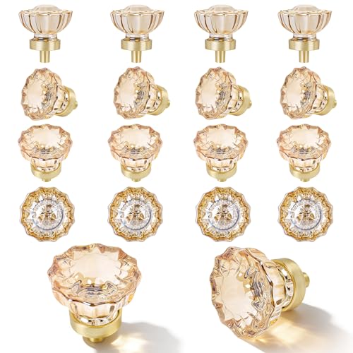 Image of 16 Pack Champagne Gold Crystal Cabinet Knobs for Drawer,1.5 inch