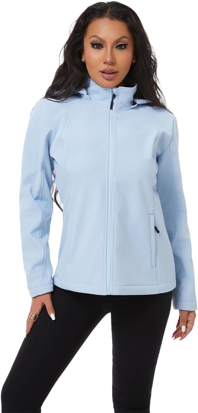 KVE Women's Softshell Jacket Light Hooded Windproof Coat Insulated Windbreaker for Outdoor Hiking - Image 9