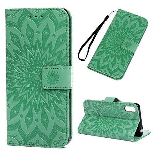 Sony Xperia L3 Case, Shockproof PU Leather Wallet Case Embossed Sunflower Flip Notebook Cover with Credit Card Slots Holders Magnetic Closure Stand Folio Protective Case for Sony Xperia L3 Mint Green