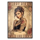 HK Studio Tattoo Sign, Inked and Curvy - Tattoo Shop Decor, Tattoo Wall Art, Unframed 13' x 17'