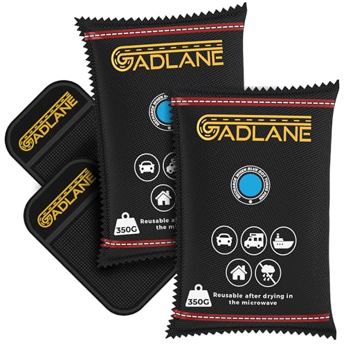 GADLANE Deshumidificador Coche Reutilizable Pack de 2-350g Absorbente de Humedad con Alfombrillas Antideslizantes, Deshumidificador para Coche, Bolsas de Gel de Sílice, Elimina Condensación