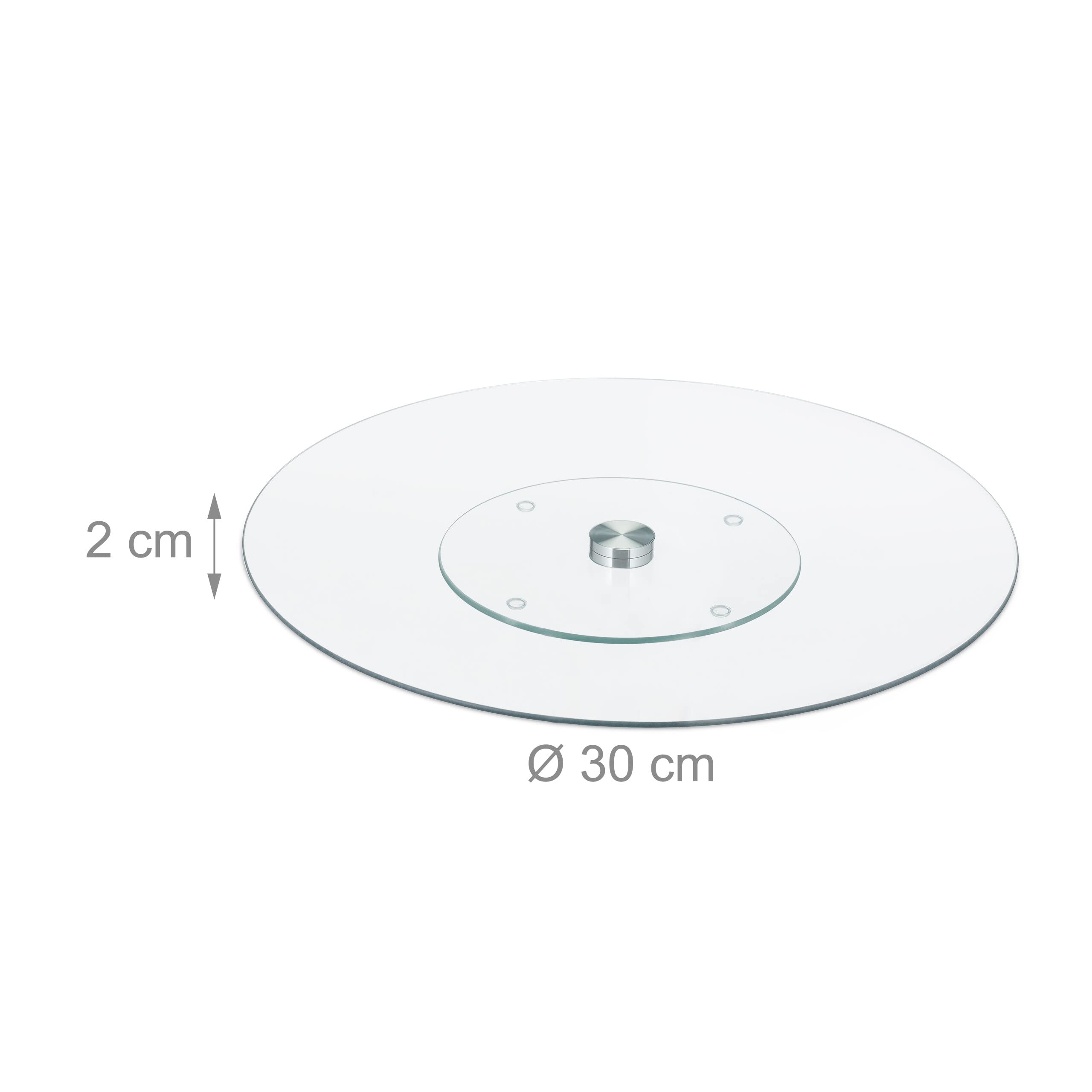 Relaxdays gramofon, 360°, średnica 30 cm, do serwowania i dekorowania, okrągły uchwyt, szkło, przezroczysty