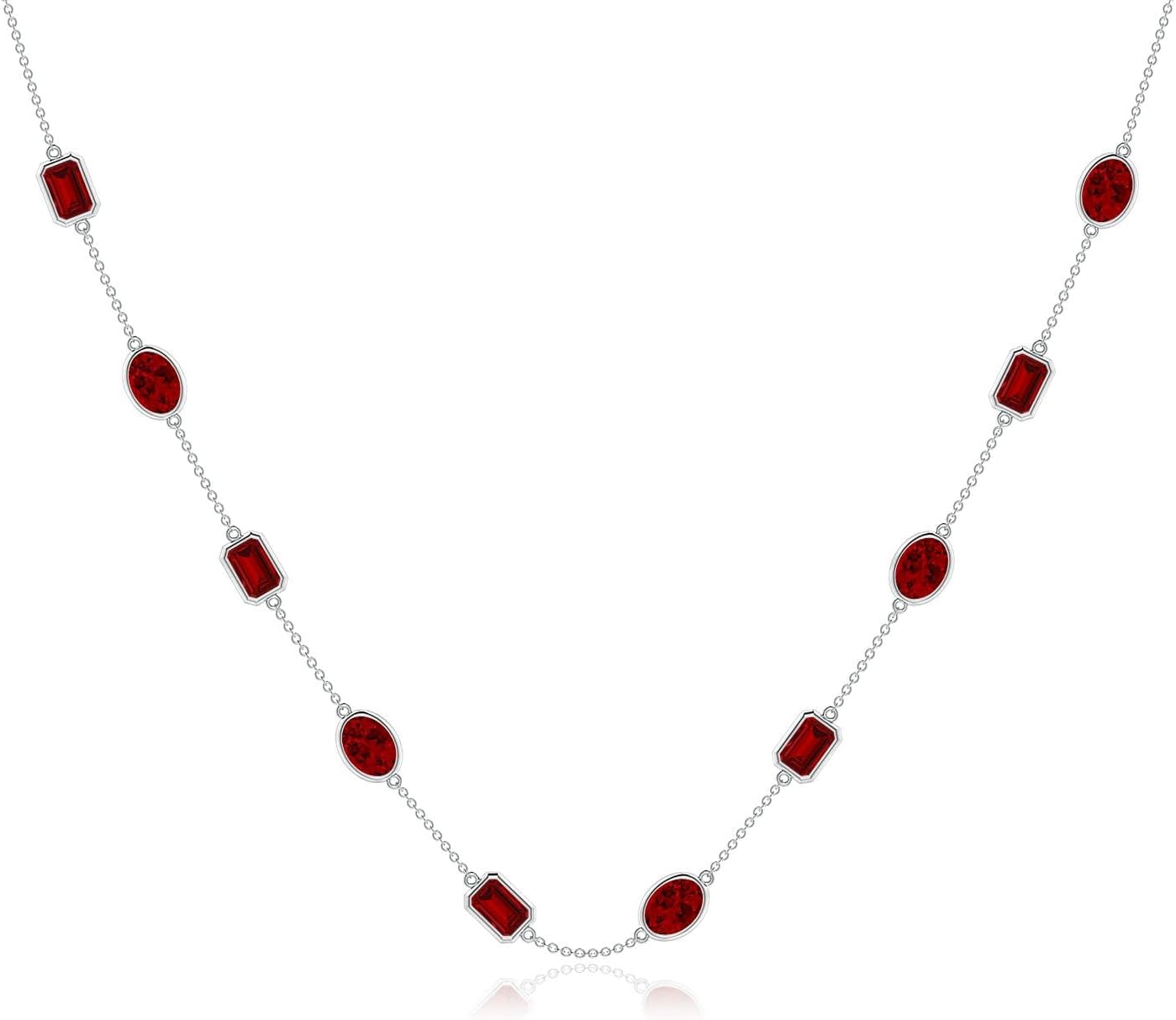 Angara Oval and Emerald-Cut Lab Grown Ruby Station Necklace in 14K Solid Gold/Platinum | July Birthstone, Birthday, Engagement, Anniversary, Wedding Jewelry Gift for Women