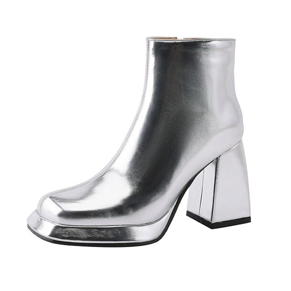 Bottines metallisees femme fermeture eclair laterale et talons hauts epais
