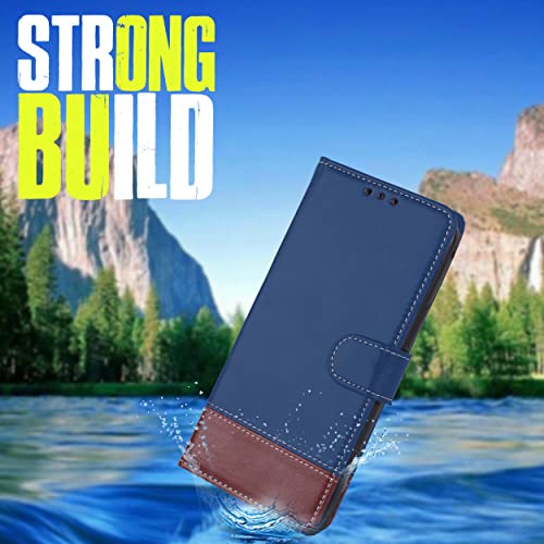 Image of Flip Back Cover Case Dual-Color Leather Finish Inbuilt Stand & Pockets Wallet Style Flip Case for Motorola Moto E13 - Blue & Brown