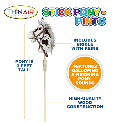Image of Nature Bound Stick Horse | Plush Handcrafted Hobby Horse | Stick Pony Provides Fun Pretend Play for Toddlers & Preschoolers | Handsewn, Wood, Sound Effects | Pinto Style