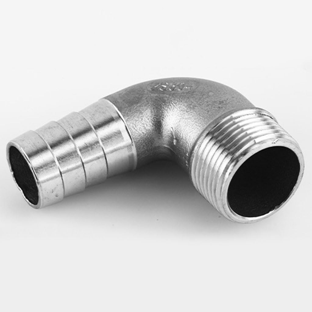 304 SS 90 Degree Elbow Fitting Connector - BSPT Male Hose Barb for 1/8" to 2" Threads - for Temperature Applications(2x38mm)