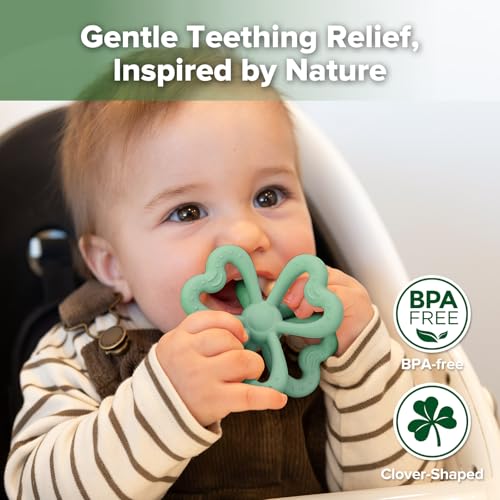 Image of Haakaa Silicone Clover Teether - Food Grade Silicone Teething Toys for Babies 3-6 Months 6-12 Months, Soft & Easy Hold Chew Toy for Infant, BPA Free (Pea Green)
