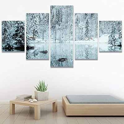 SIGNWIN 5 Panel Canvas Wall Art Winter Reflection...