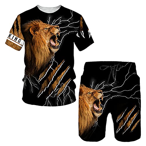 Ensemble t-shirt et short lion 3D homme pour le sport décontracté
