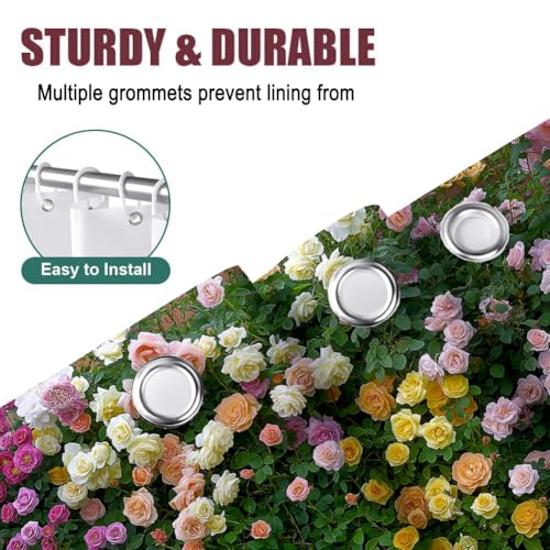 Rideau de douche polyester vert menthe imprimé mur de roses 180x200 - 7