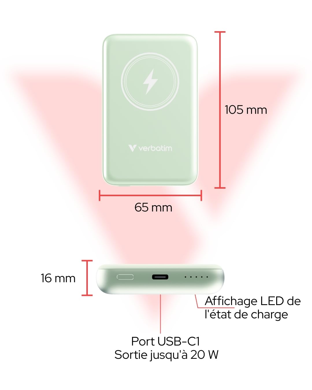 Charge 'n' Go Magnetic Wireless Power Bank 10000 Green