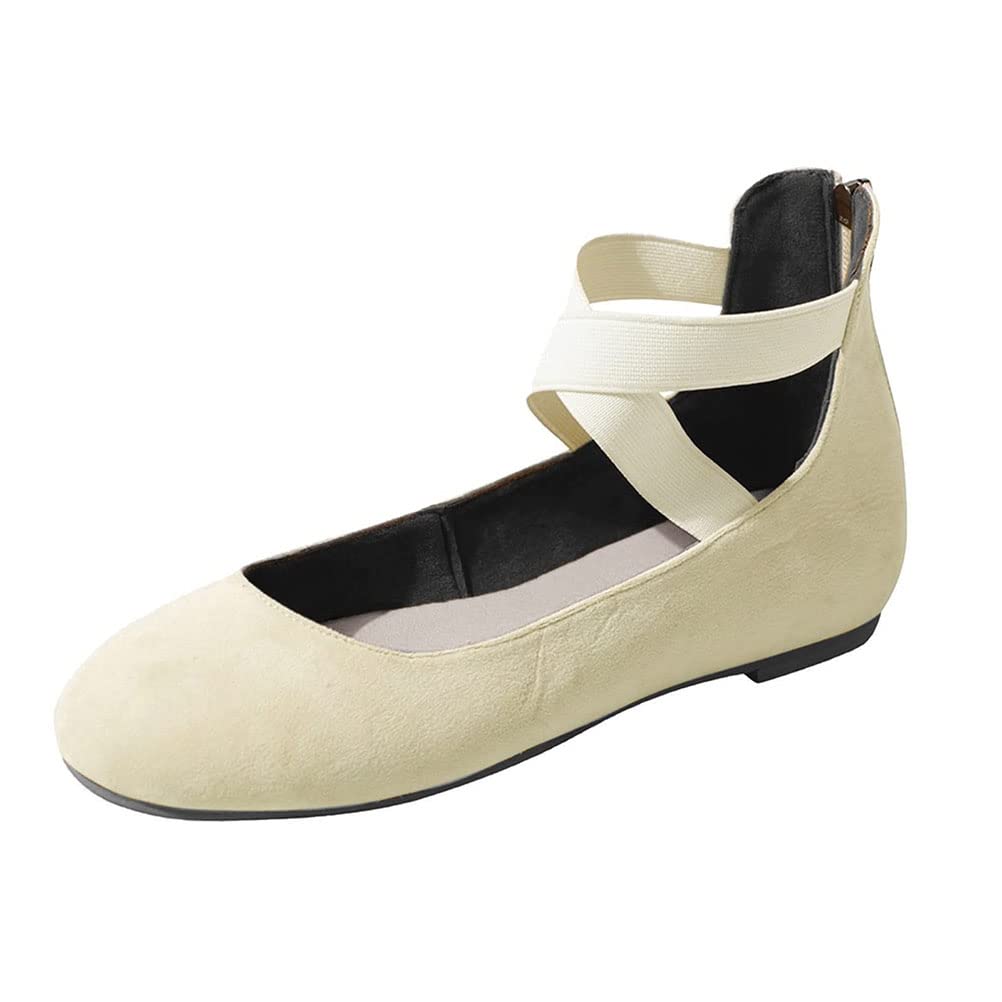 Ballerines Femmes Confortable Sangle Croisée Élastique Ballerine Bout Rond Enfiler Chaussures Plates Femme Sandales Couleur Unie Slip-on Chaussures Bateau