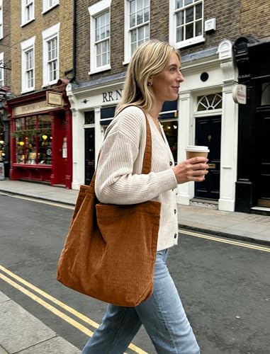 Image of 2026 Corduroy Tote Bag with Zipper Large Casual Handbags Shoulder Purse for Women