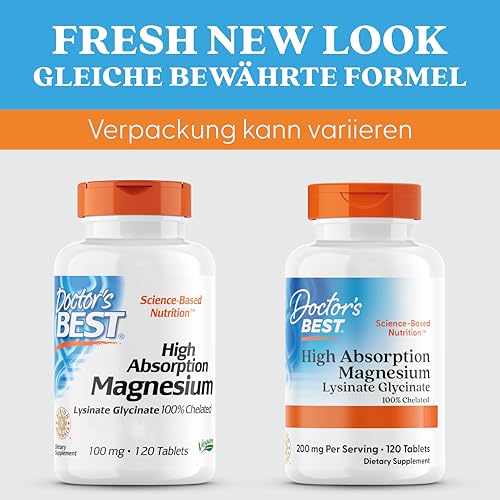 Doctor's Best, High Absorption Magnesium, 100% chelatiert mit TRAACS, mit Glycin und Lysin, 120 vegane Tabletten, Laborgeprüft, Sojafrei, Glutenfrei, Ohne Gentechnik