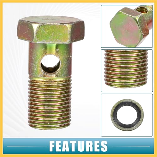 REPAIROCK Banjo Bolt M18x1.5 13mm Banjo Hose Barb Bolt Fittings Brake Line Fitting Adapter with Copper Washers for Motorcycle Car (Set of 2) Auto Replacement Parts