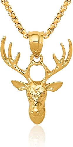 IceCarats 14K Solid Yellow Gold Deer Head Necklace Chain Pendant Charm