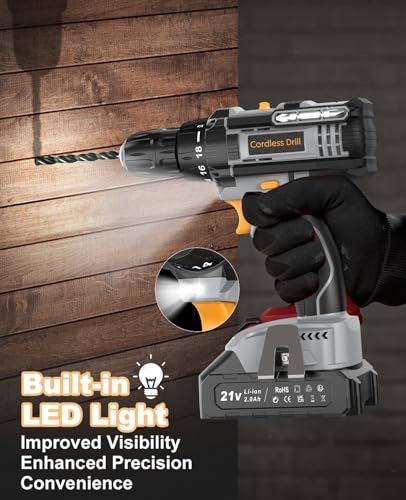 LEEIKOO Cordless Drill, 21V Electric Drill 42N.m with 2.0Ah Battery, Combi Set 10mm Chuck, 2 Speeds, 18+1 Torque, LED Light, 20pcs Drill Set for Garden DIY Project, Grey 7 LEEIKOO Cordless Drill, 21V Electric Drill 42N.m with 2.0Ah Battery, Combi Set 10mm Chuck, 2 Speeds, 18+1 Torque, LED Light, 20pcs Drill Set for Garden DIY Project, Grey - Image 7