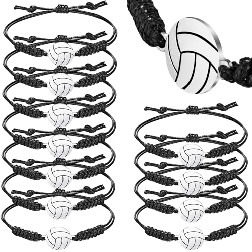 Hicarer 12 Pieces Volleyball Charm Bracelets Adjustable Woven Jewelry Volleyball Charm Bracelet Cord Braided Rope for Female Team Players