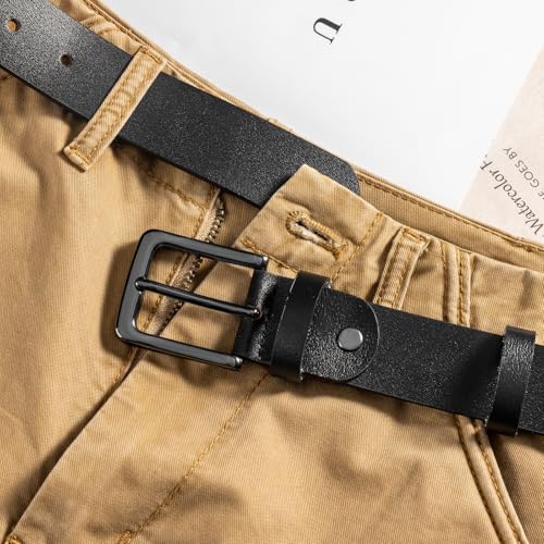 Image of maikun Mens Black Leather Belt, Casual Dress Belts For Men, Classic Design Pin Buckle