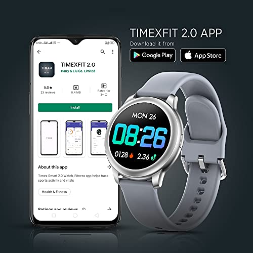 Image of Timex Fit 2.0 smartwatch with Bluetooth Calling, SPO2 and Blood Pressure Monitor, Metal body, Continuous heart rate monitor and 200+ watch faces