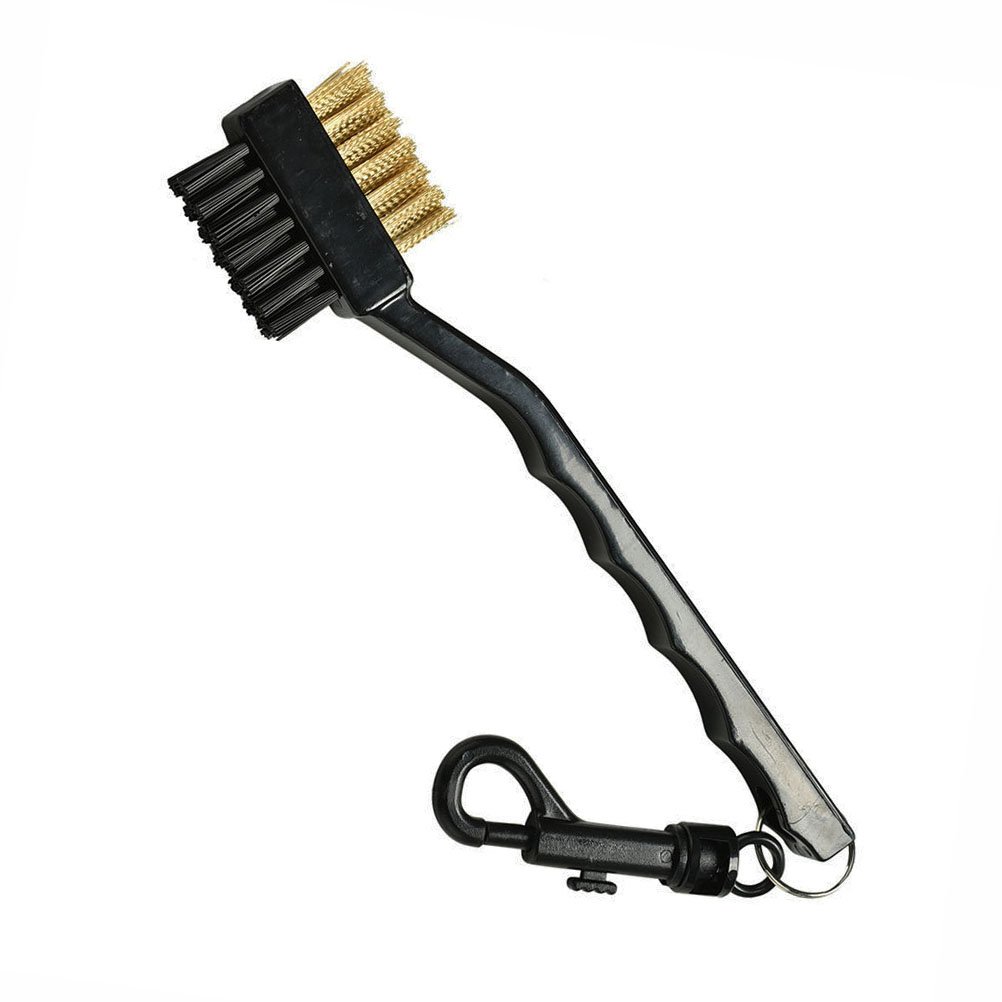 Qhalen Black Golf Club Cleaning Brush With Double Sided, Brass & Nylon Bristle
