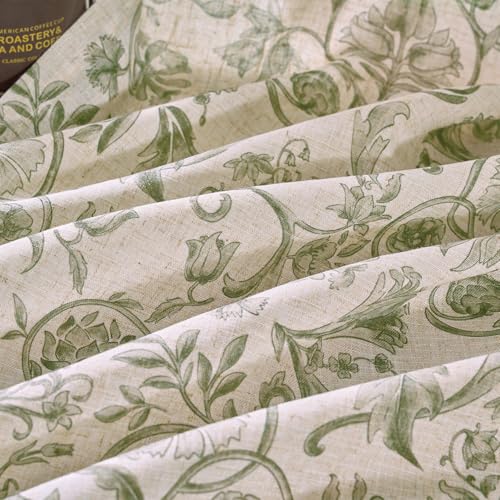 Image of jinchan Linen Floral Curtains for Living Room with Printed Flower 96 Inches Long Light Filtering Farmhouse Window Treatment Vintage Drapes Back Tab Rod Pocket 2 Panels Green on Beige
