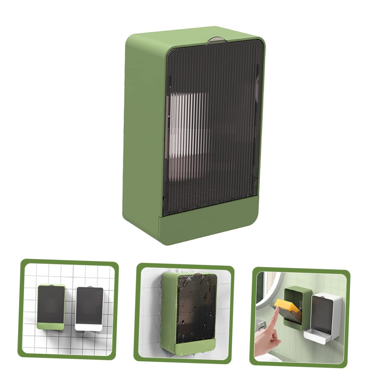 Jabonera con Drenaje, Soporte montado en la Pared, Barra de Caja 3 uds, Tira Montaje magnético for fácil Limpieza(Green)