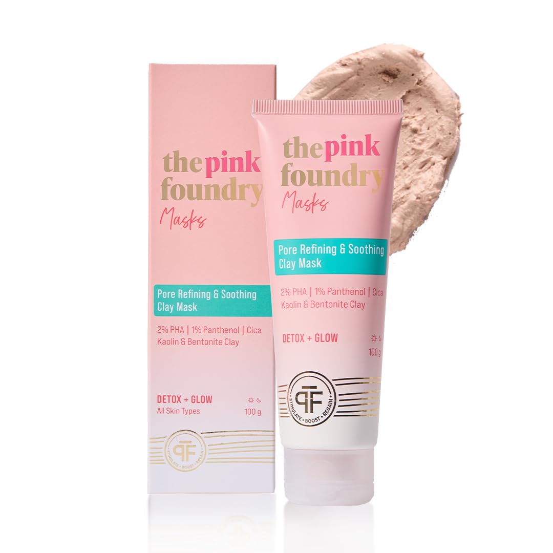 The Pink Foundry Pore Refining & Soothing Clay Mask with Cica | Deeply Cleanses Skin, Increases Hydration & Absorbs Extra Oil from Skin | Minimises Pores & Reduces Excess Oil | For Men & Women | 100g