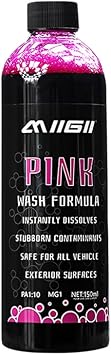 MIIGII Pre-Wash Solution Car Wash Soap - Pink Foam Car Shampoo - Powerful Formula Penetrates and Breaks Down Tree Sap, Bird Droppings & Tough Stains - Works on RVs, Trucks, Cars & More - 150ml 5oz