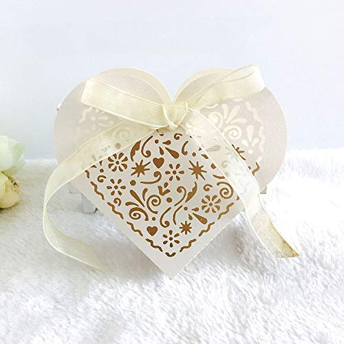 AILOVA 50pcs Boîte à Dragées De Bonbons pour Mariage, Boîtes De Faveur Creux Amour Coffre Faveur Chocolat Cadeau Décoration pour Mariage Baby Shower Baby Shower Fête d'anniversaire (Ivoire)
