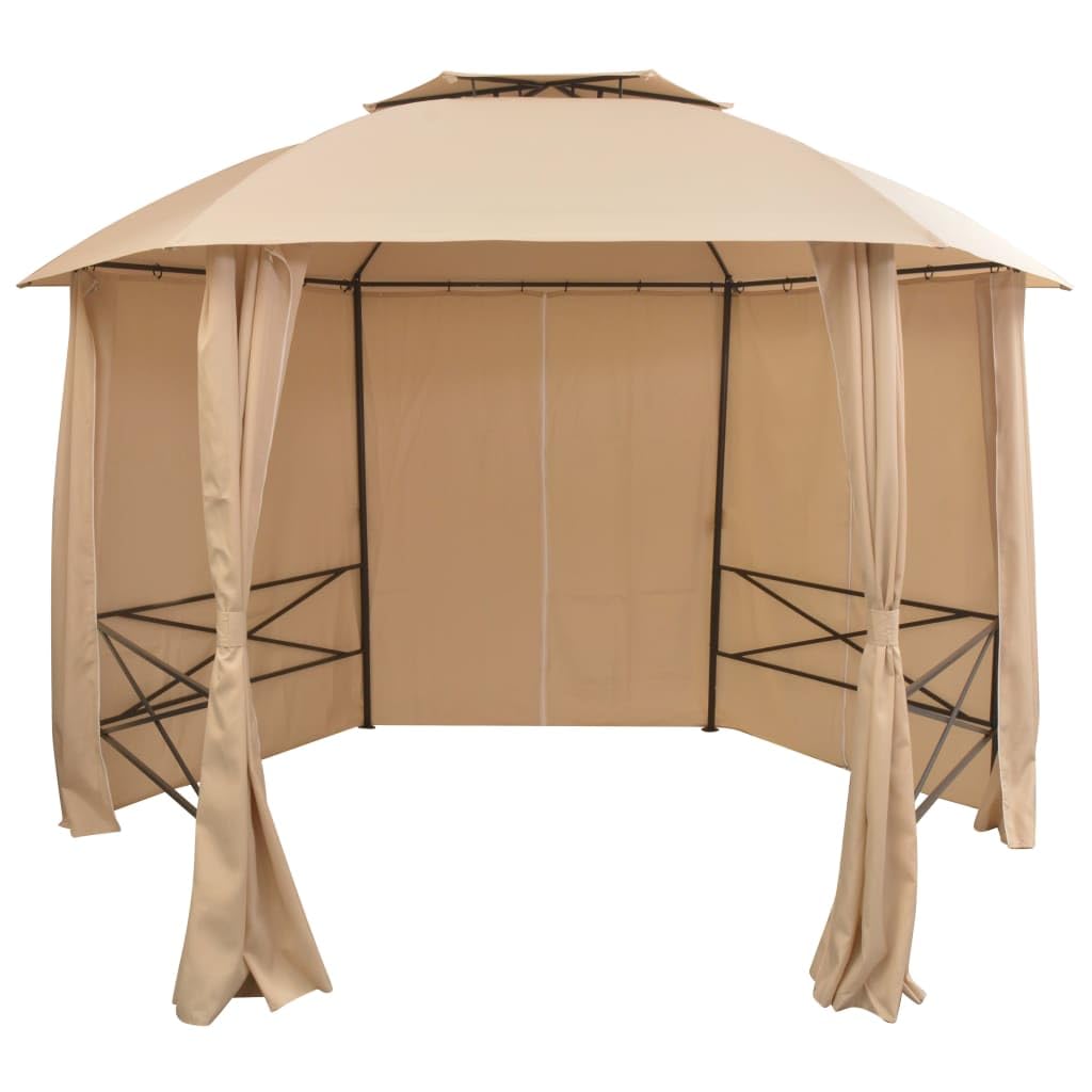Gazebo da giardino esagonale con tende, 360 x 265 cm, tetto impermeabile e robusto telaio in acciaio, per eventi all'aperto
