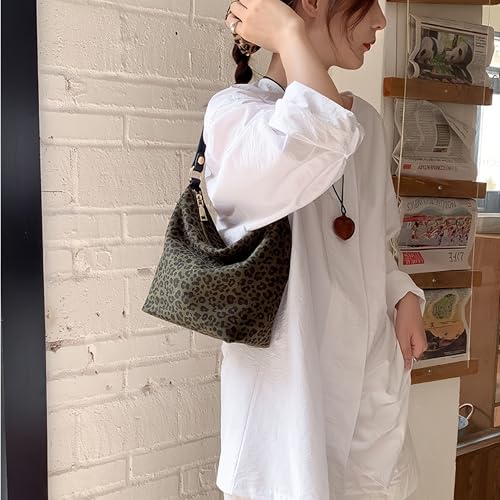 Image of Women's Faux Suede Lightweight Top Handle Crossbody Bag Leopard Print Purse Animal Small Handbag