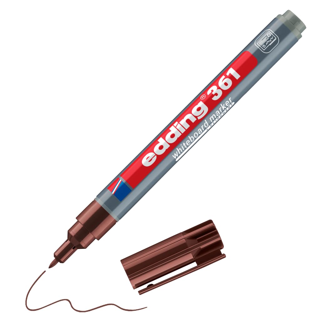 edding 361 whiteboard marker - brown - 1 whiteboard pen - round tip 1 mm - whiteboard pen dry wipe - for whiteboards, flipcharts, pinboards, magnetic and memo boards - sketchnotes