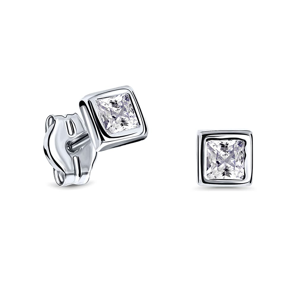 MIORE pedientes cuadrados para mujer de oro blanco- oro amarillo de 9 quilates 375 con piedras de circonita, 3,5 x 3,5 mm
