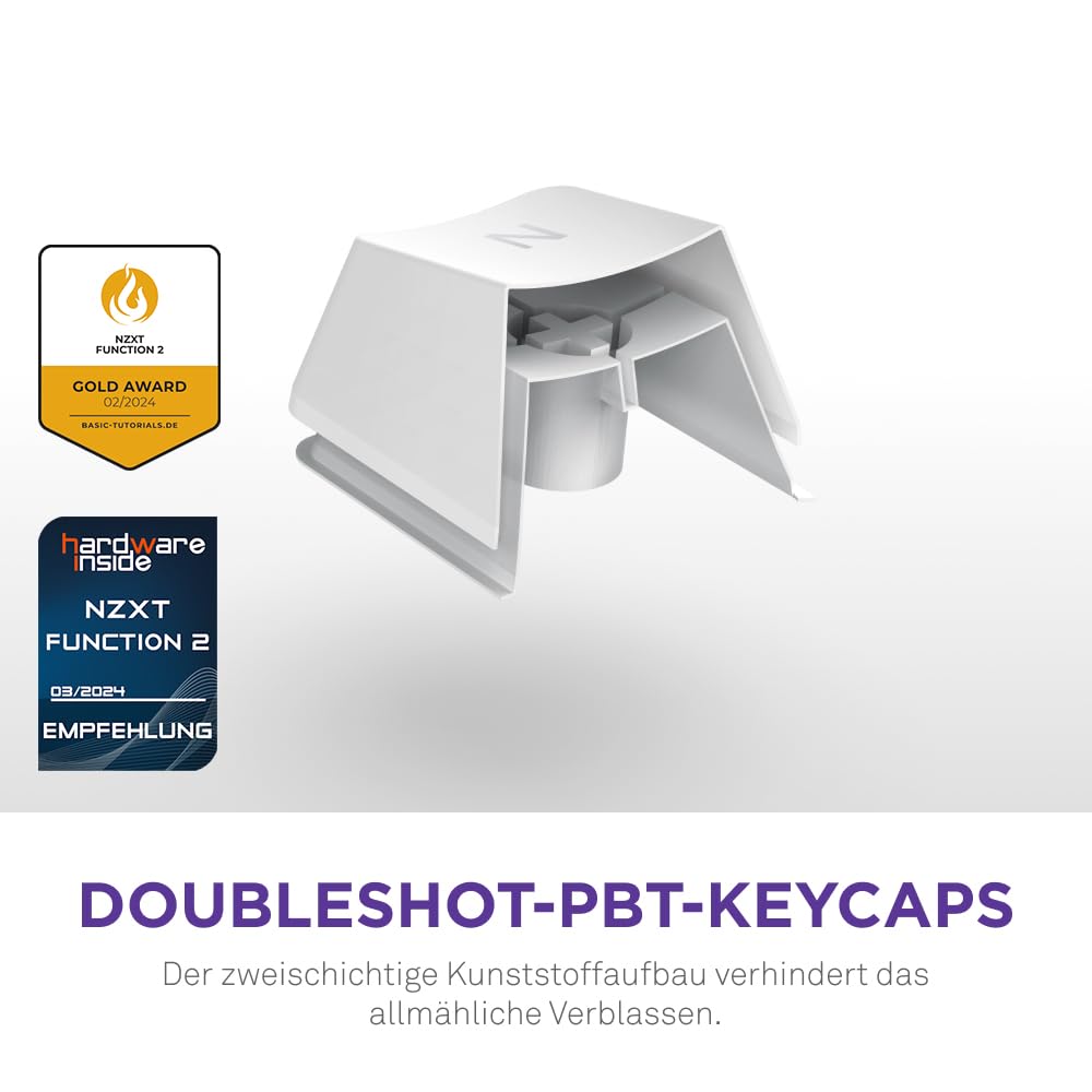 NZXT Function 2 MiniTKL - 2024 Optische Tenkeyless Gamingtastatur | RGB beleuchtet | 8K-Abfragerate | Lineare Opt. Switches | Einstellbare Auslösung | Hot-Swap | Gaming Keyboard | Weiß DE (QWERTZ)