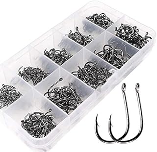 Circle Fishing Hooks with Plastic Box set of 500pcs Carbon Steel with Eye Sea Fishing Hooks Barb Weedless Small Fishing Hook Size 3 4 5 6 7 8 9 10 11 12