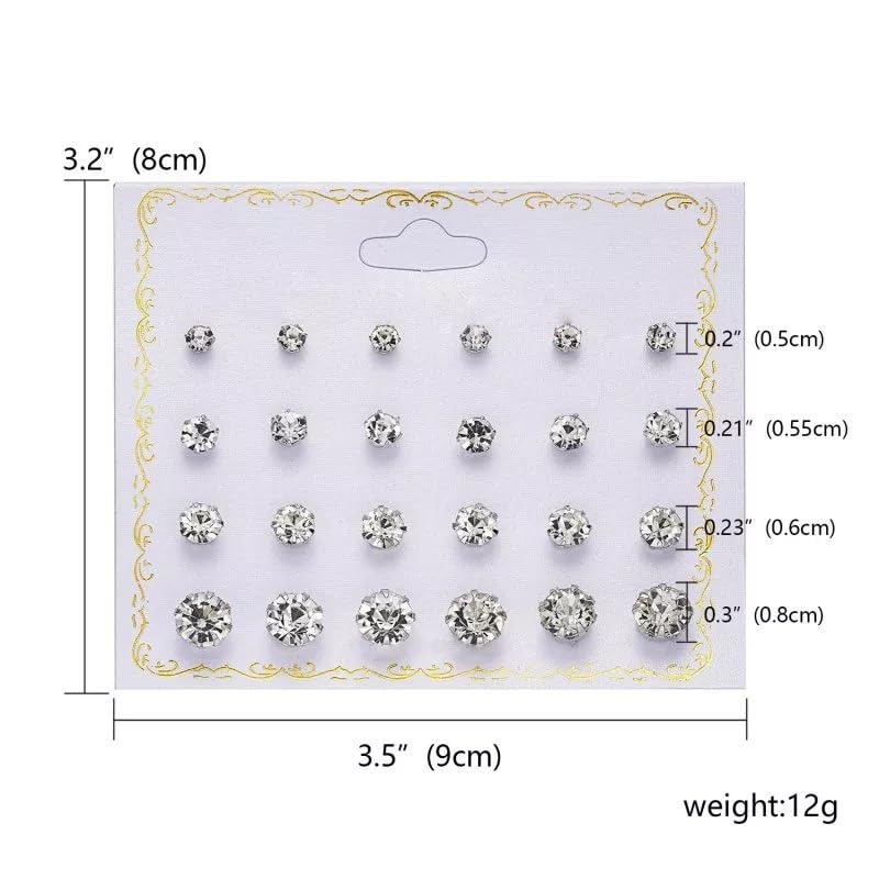 Image of Earring Set for Women and Girls Artifical Jewelry Silver Color Round Crystal Zirconia Stud Earring for Ear-tops /Kaan Ke top Earring for Birthday & Anniversary Gift pack of 12pairs