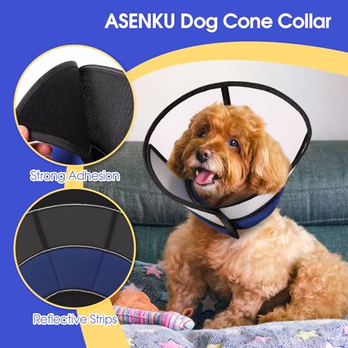 Image of ASENKU Adjustable Dog Cone Collar - Comfortable After Surgery, Soft Protective Pet Recovery Elizabethan Collar for Large Medium Small Dogs, Blue, M