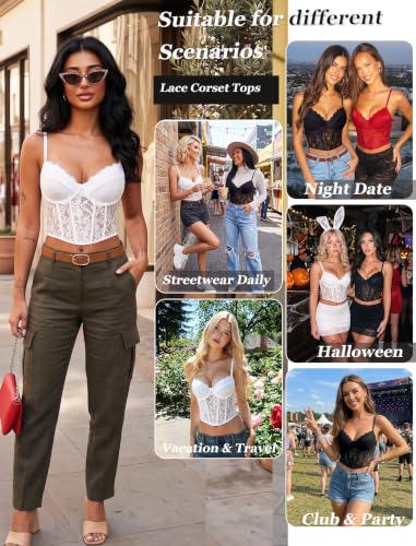 Image of Avidlove Lace Bralette for Women V Neck Bustier Corset Tops with Underwired Racerback Adjustable Strap Crop Top