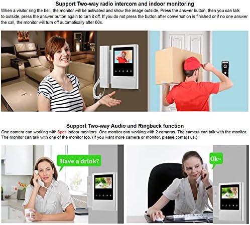 HERNAS 4.3" Video Intercom System Home Safe Video Doorbell, TFT Color Screen and IR Night Vision Camera, 1 Monitor + 1 Camera Waterproof Video Door Phone, Two-way Audio, Can Be Wired for Unlocking