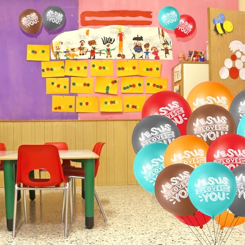 Image of Gejoy Jesus Loves You Balloon 12 Inch Latex Christian Religious Jesus Balloon Party Decor for He Is Risen Party Decor Favor Cross Church Event Birthday Sunday Supplies(Modern Colors,60 Pcs)