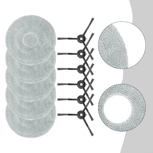 Für Trouver E30 für Aqua RLE52SC Staubsaugerzubehör Ersatz-Mopptuch und Seitenbürsten-Kit Mikrofaser-Nylonfilter passend für E30 für Aqua RLE52SC Set mit 5 Wischtüchern und 6 Seitenbürsten