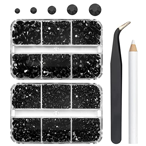 qiipii 3060PCS Black Resin Flatback Rhinestones for Crafts Pure Black Flatback Jelly Rhinestones 2mm 3mm 4mm 5mm 6mm Non Hotfix Dark Black Gems Stones Diamonds for Tumblers Mugs Bottles DIY Crafts