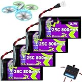 3.7V 800mAh 25C Molex/XH2.54 Plug 802540 Rechargeable LiPo Batteries,Fit for Q9S Drones Force1 UFO Syma X5 X5SW X5C X5C1 Hengqi 905 Cheerson CX-30 BEZGAR HQ053/HQ051 RC Quadcopter with 4 in 1 Charger